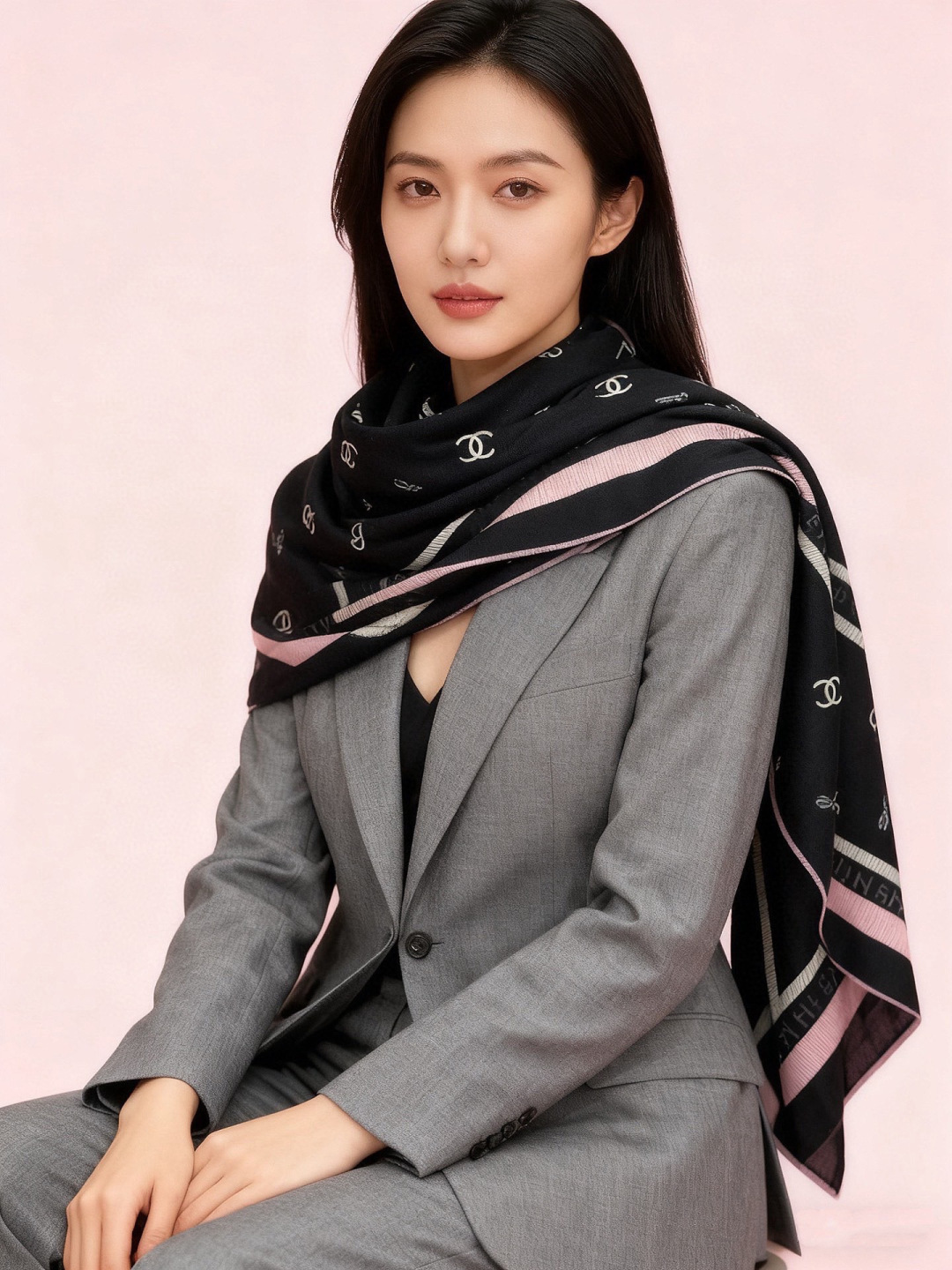 샤넬(CHANEL) 플로럴 패턴 숄 머플러 목도리 스카프