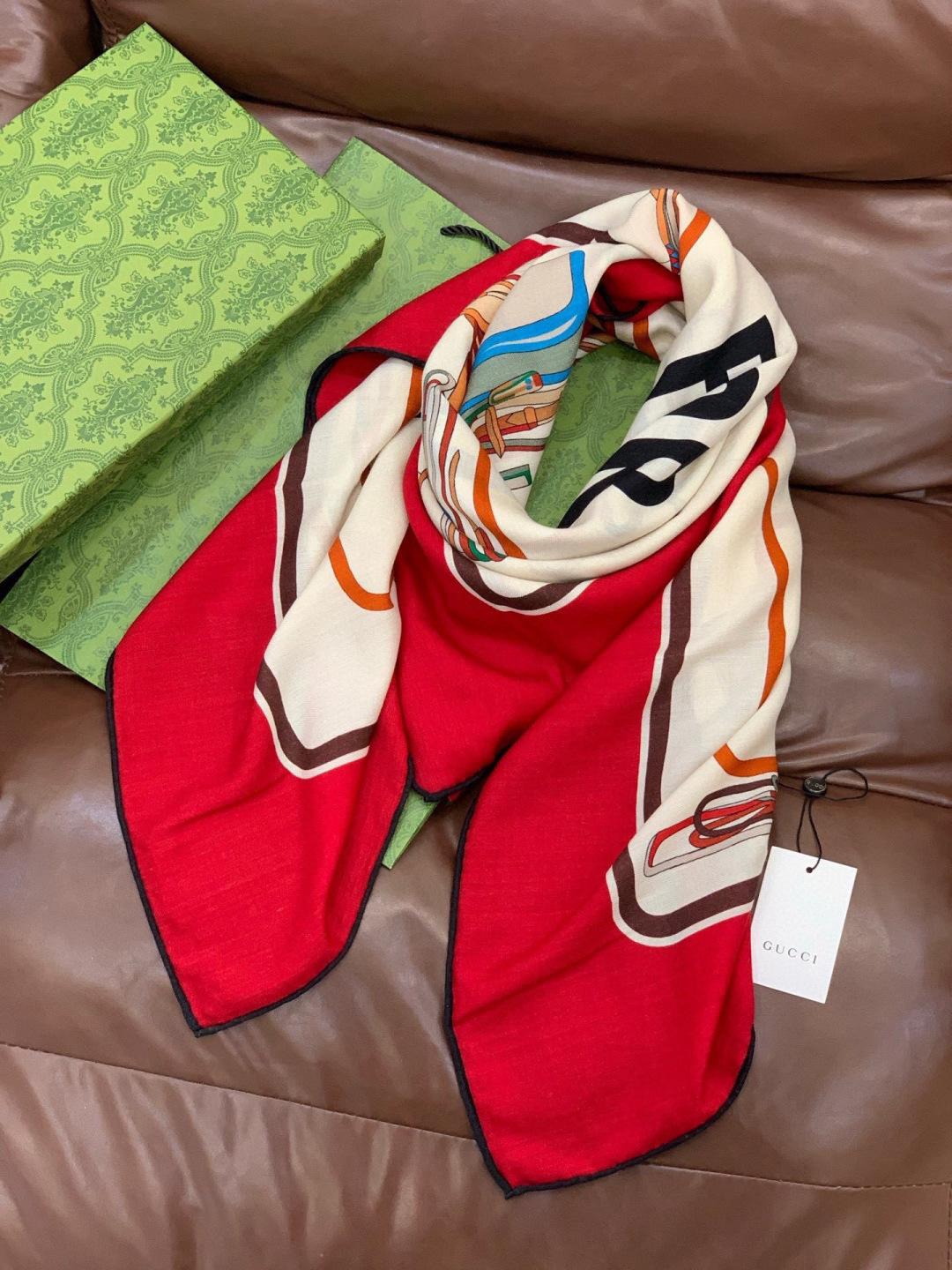 구찌(GUCCI) 승마 실크 캐시미어 숄 머플러 목도리 스카프