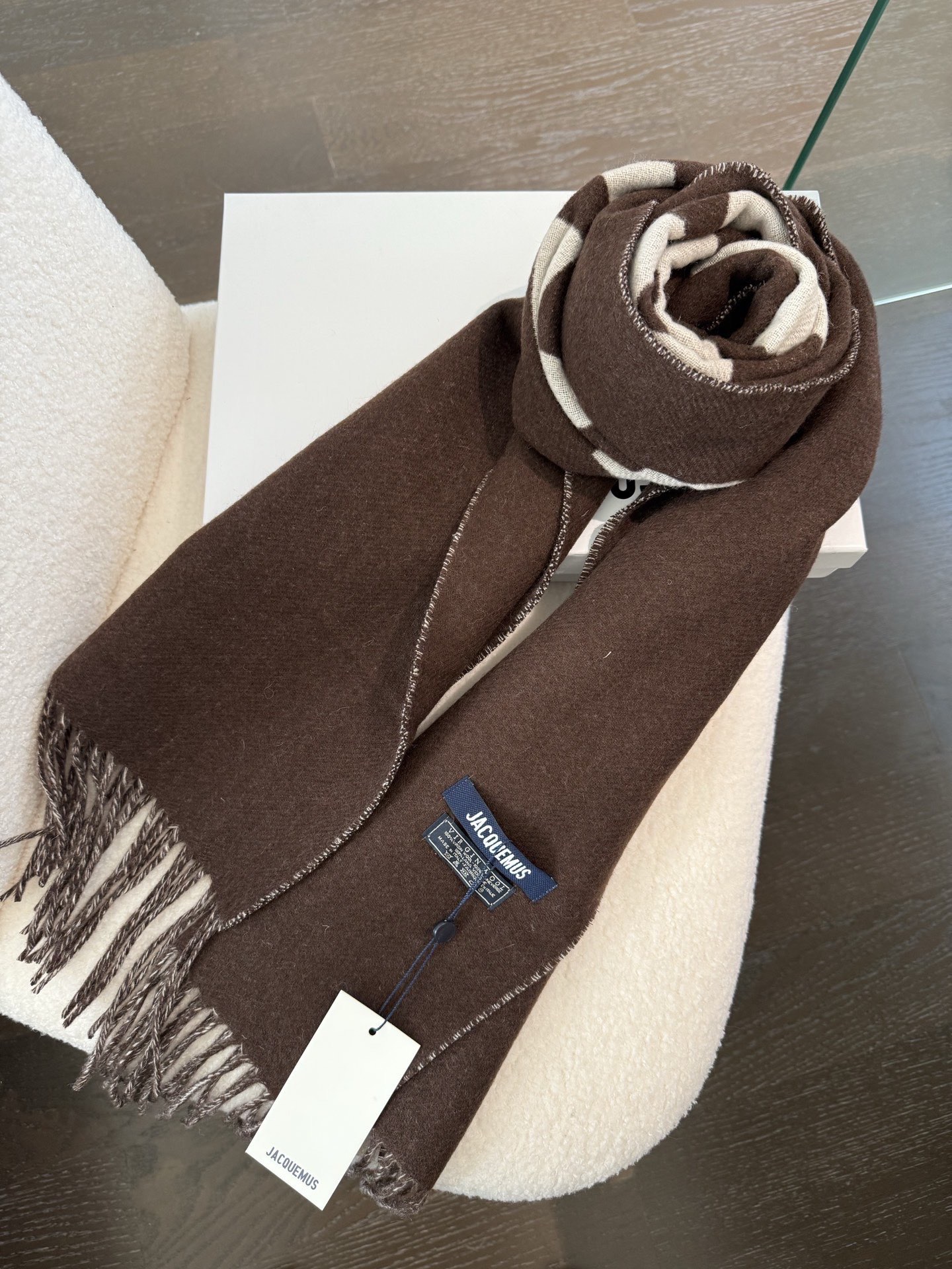 자크뮈스(JACQUEMUS) 더블 페이스 캐시미어 머플러 목도리 스카프