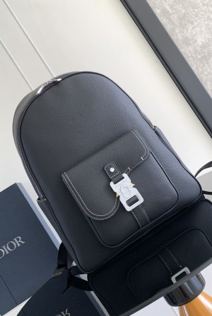 Dior CD 디올 새들(Saddle) 지퍼 백팩 - 블랙 그레인 레더 가방