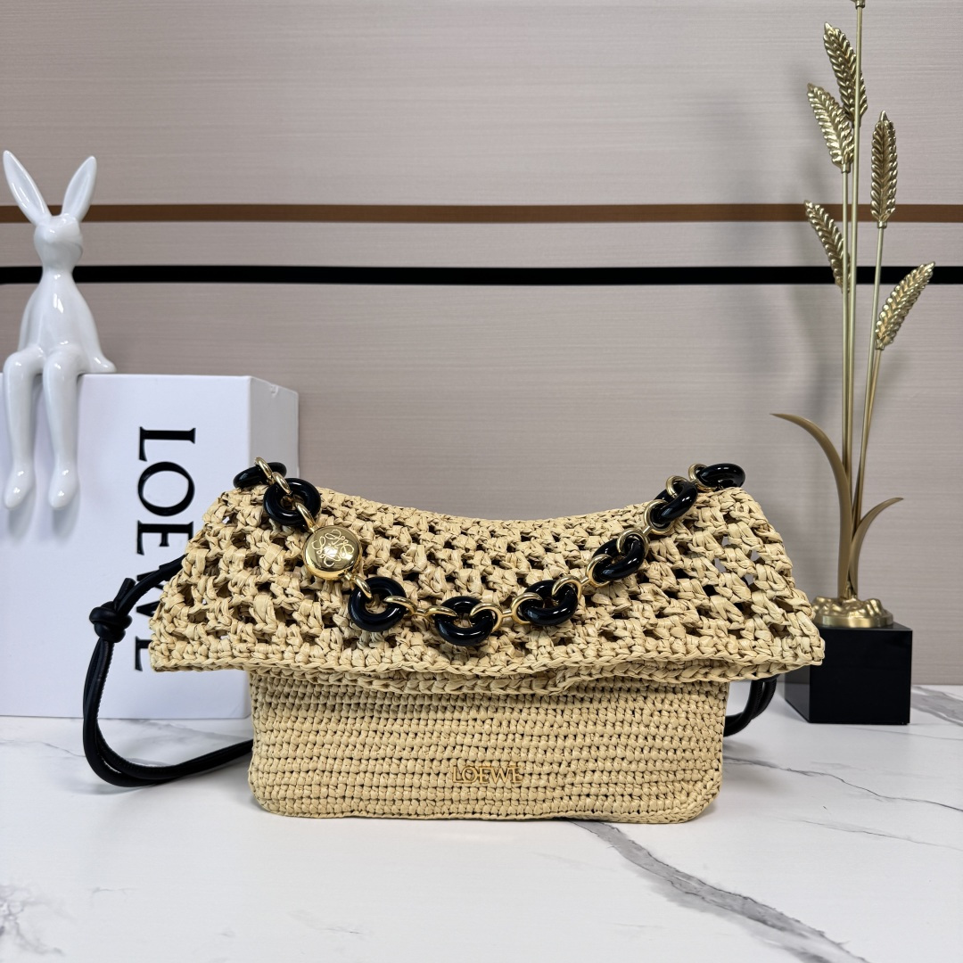 Loewe 로에베 라피아 & 카프스킨 올라(Ola) 백 가방 미디움