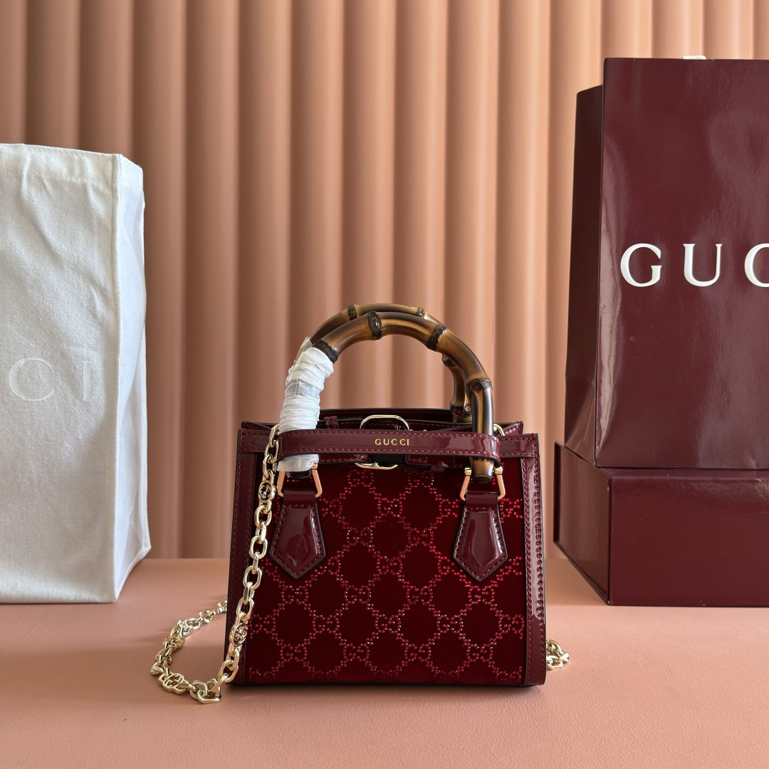 GUCCI 구찌 다이애나(Diana) 리자드 텍스처 핸들 토트백 가방 - 미니