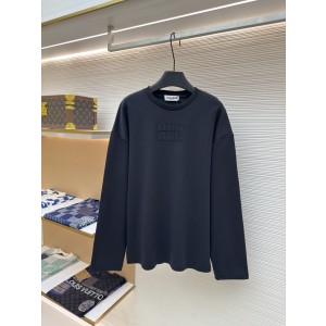 미우미우(Miu Miu) 자수 레이저 컷 로고 장소매 티셔츠 의류