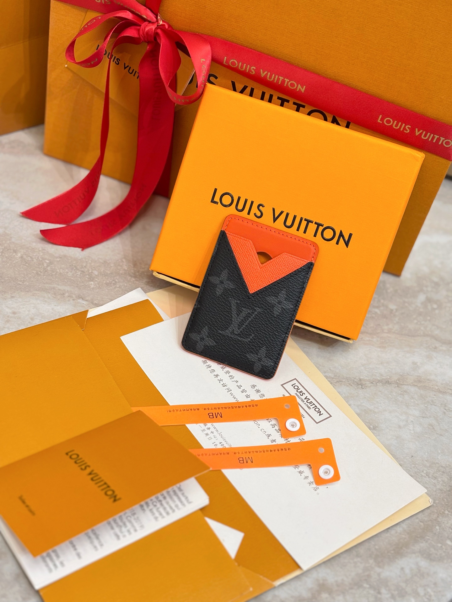 Louis Vuitton LV 루이비통 모노그램 이클립스 오렌지 카드 홀더 지갑 M26028