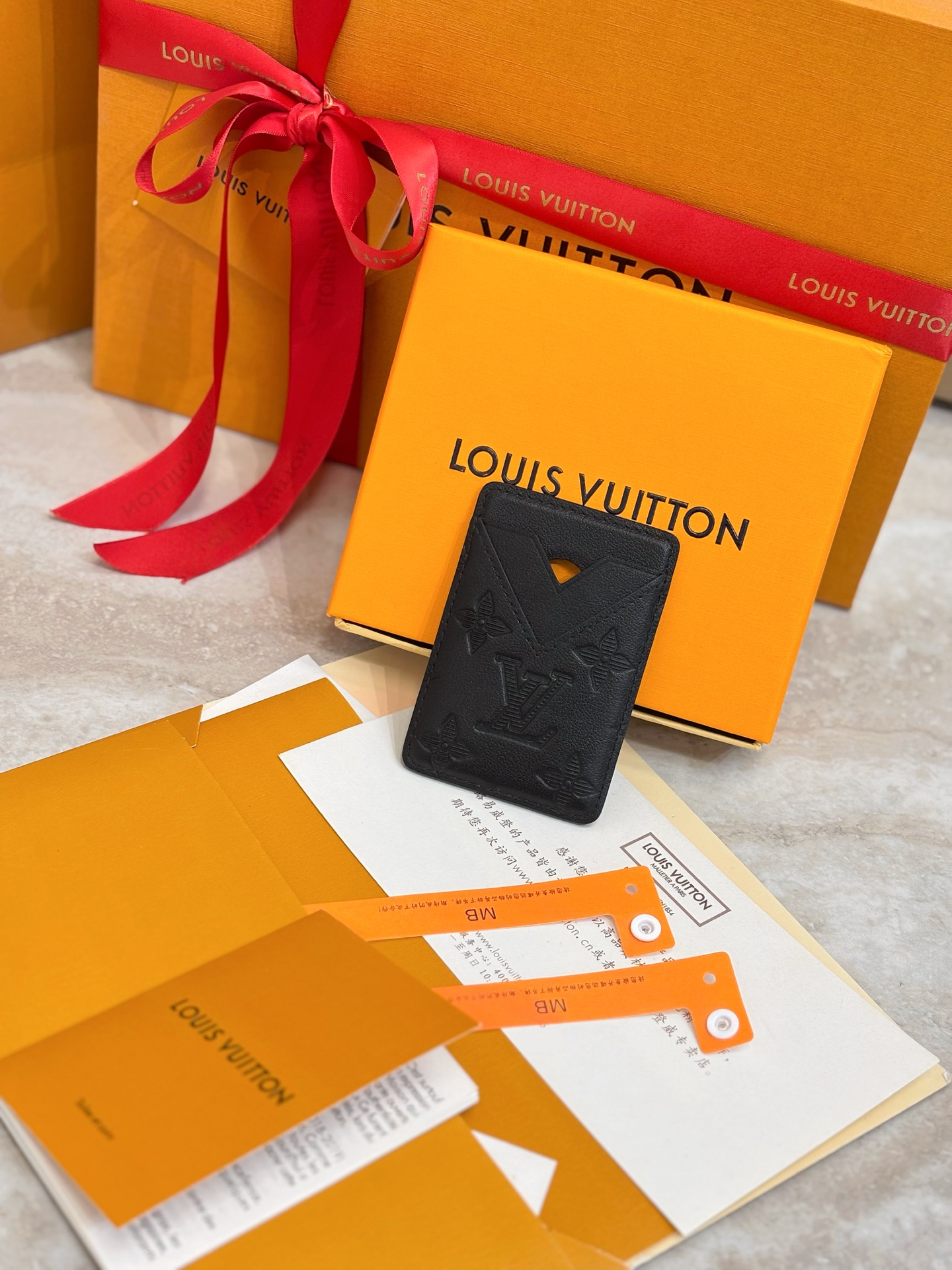 Louis Vuitton LV 루이비통 모노그램 앙프렝트 블랙 카드 홀더 지갑 M26738