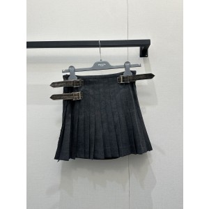 프라다(Prada) 리얼 레더 벨티드 럭셔리 백플리츠 스커트 치마 의류