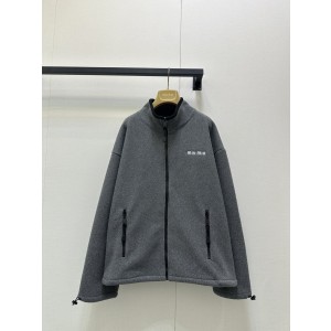 미우미우(miumiu) 로고 자수 쉐르파 플리스 후리스 후드 집업 자켓 재킷 의류