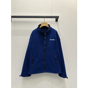 미우미우(miumiu) 로고 자수 쉐르파 플리스 후리스 후드 집업 자켓 재킷 의류