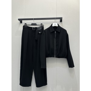 로에베(LOEWE) 양모 셔링 집업 자켓 재킷 + 와이드 팬츠 바지 셋업 세트 의류