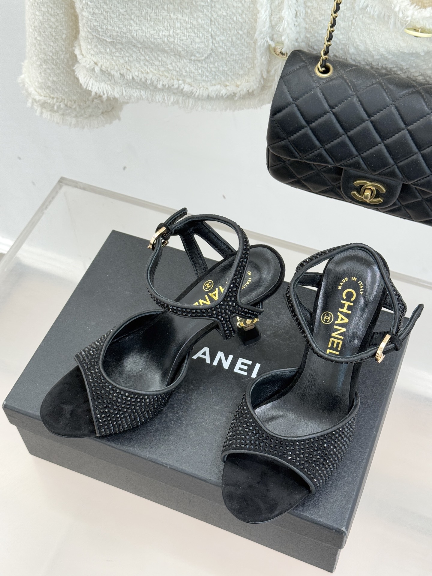 샤넬(CHANEL) 크리스탈 더블 하이힐 샌들 신발