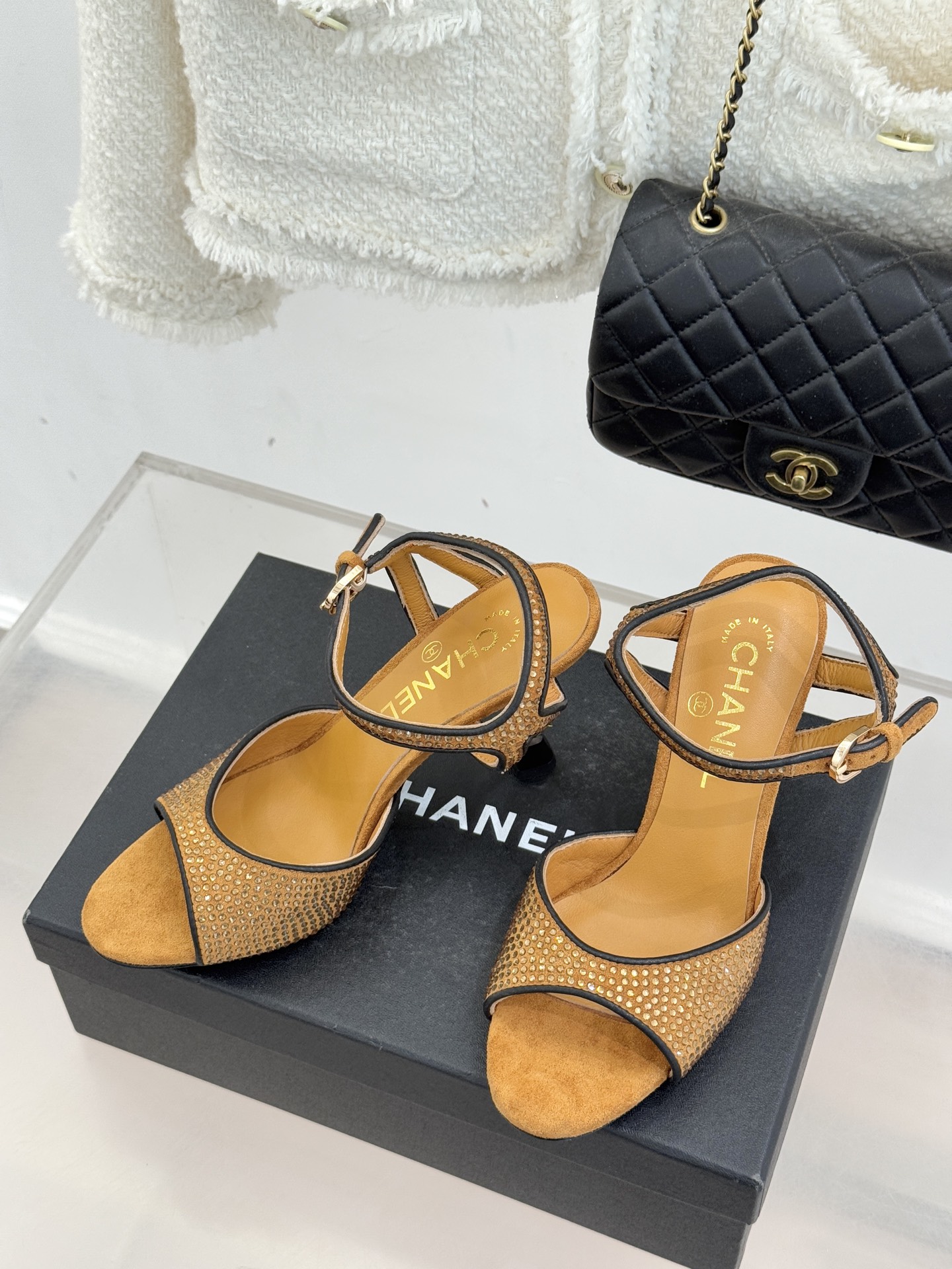 샤넬(CHANEL) 크리스탈 더블 하이힐 샌들 신발