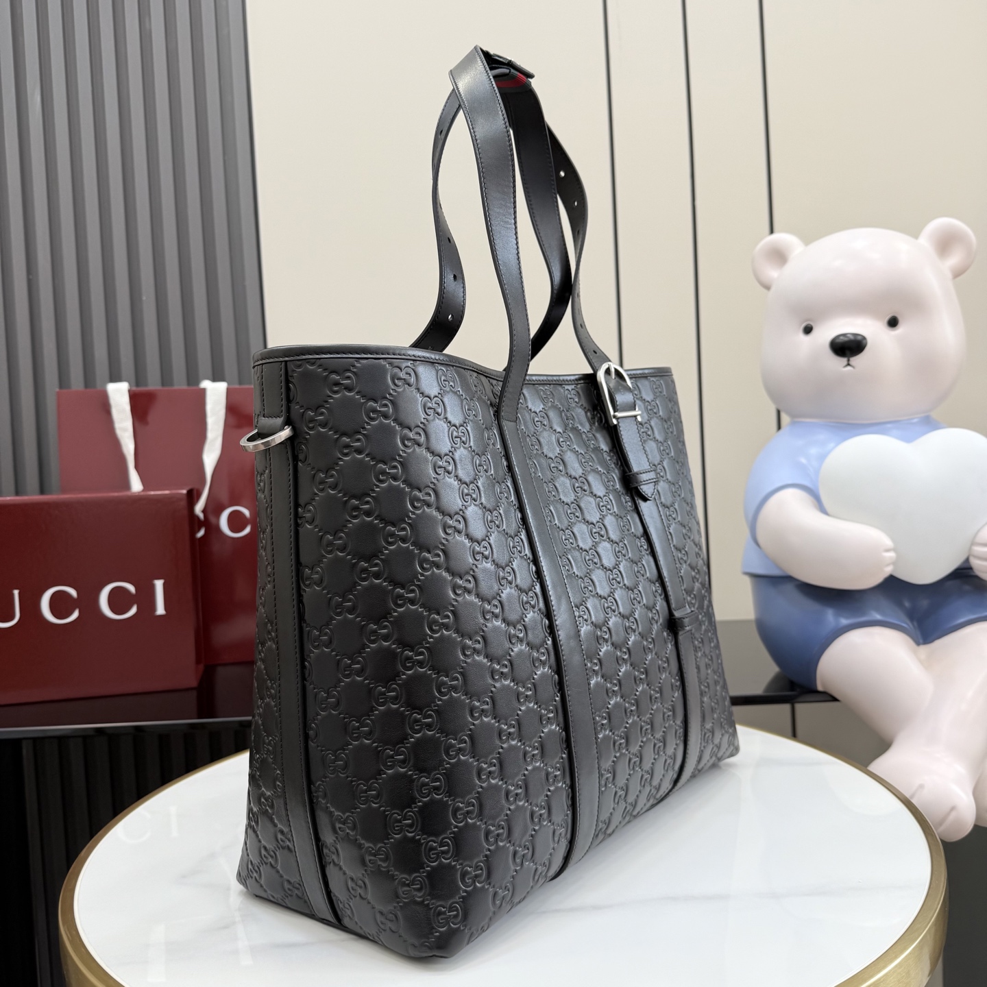 GUCCI 구찌 GG 엠블럼 블랙 엠보싱 프리미엄 토트백 가방 (850218)