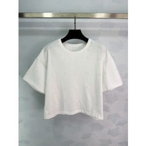 Chane 샤넬 26SS 펀칭 자수 아일렛 크롭 나팔 티셔츠 의류