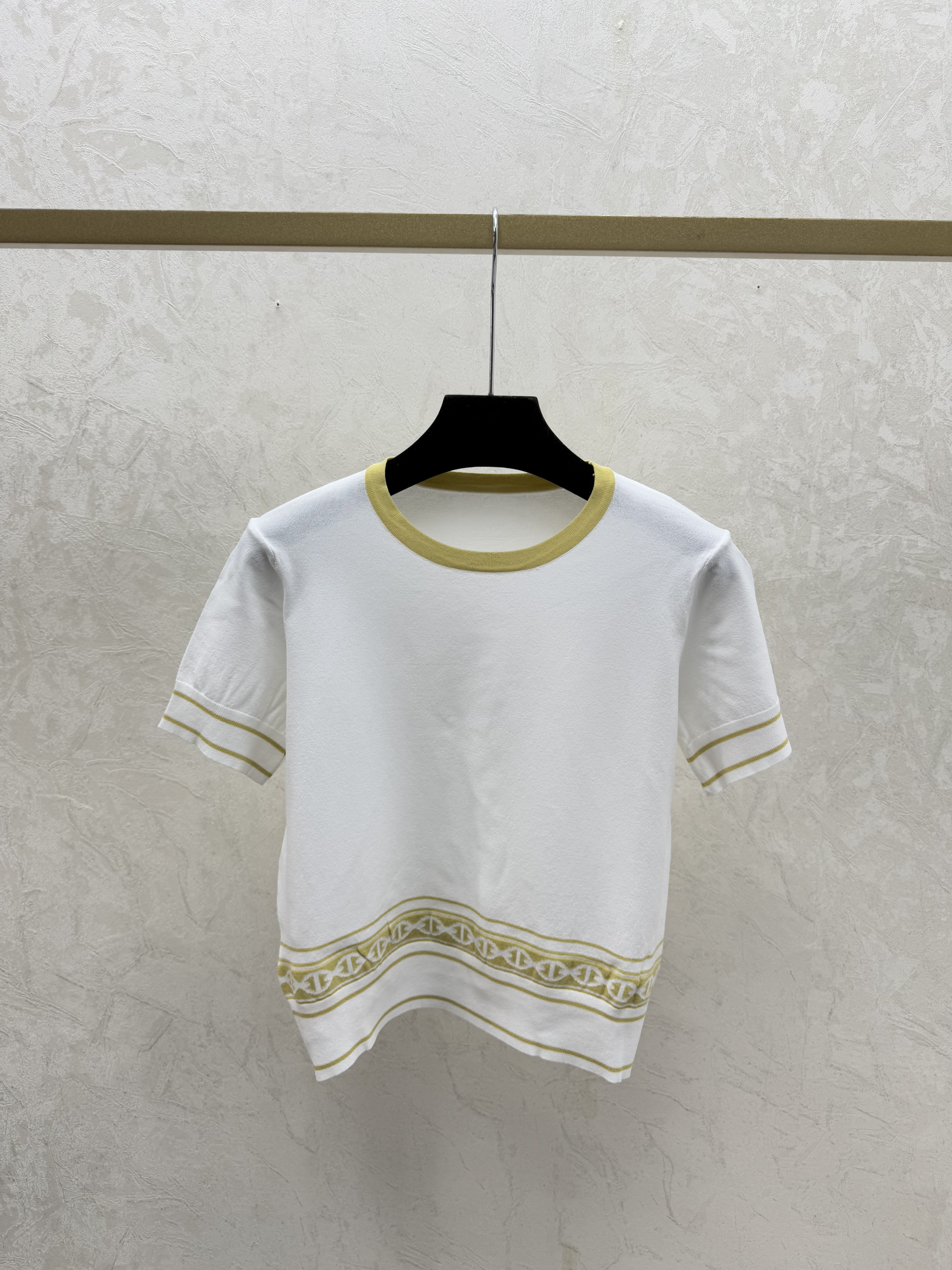 Hermes 에르메스 배색 새들 라운드 니트 반팔 의류