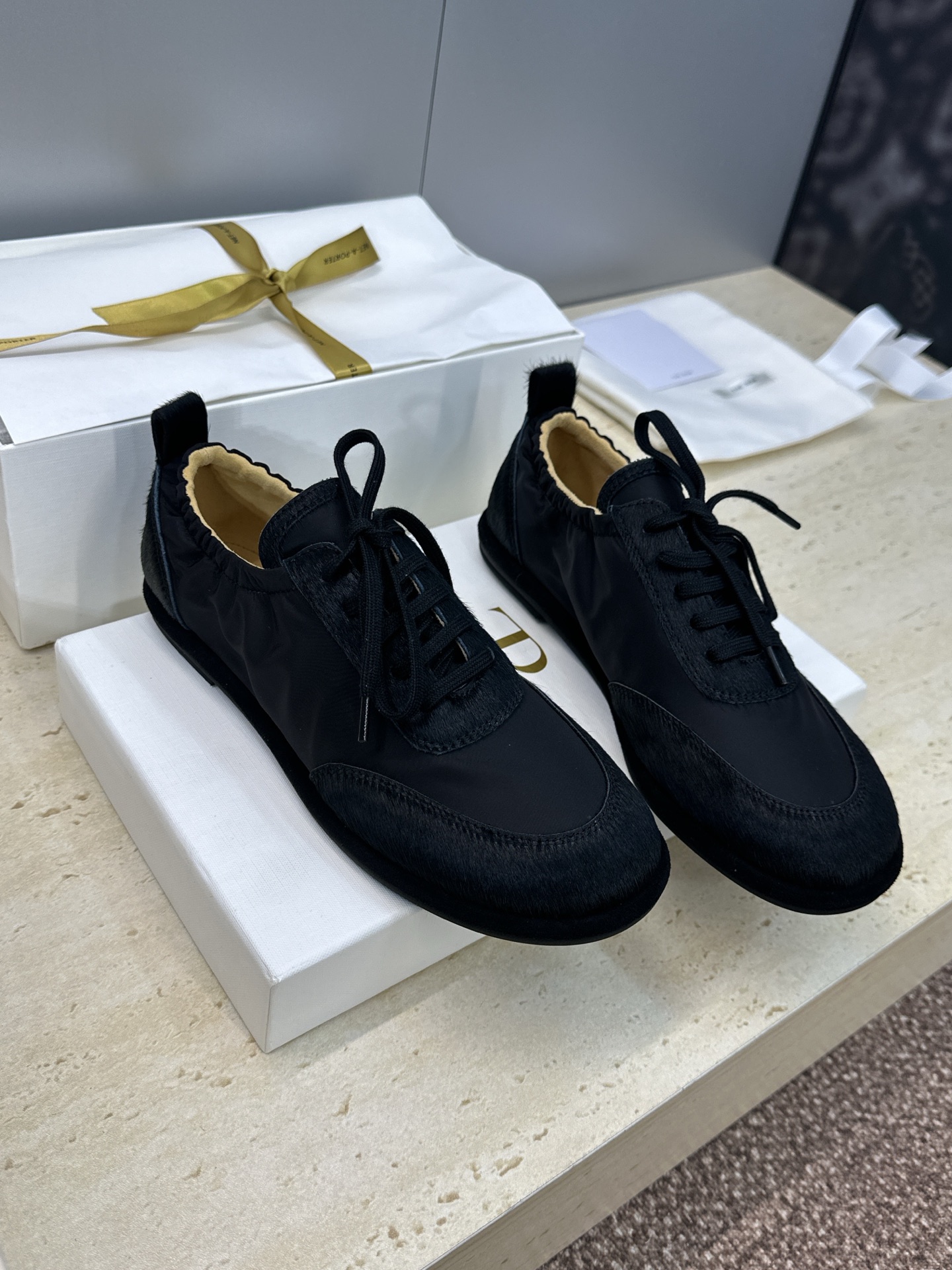 더로우(The Row) 패턴 마모 레이스업 캐주얼 플랫 슈즈 신발