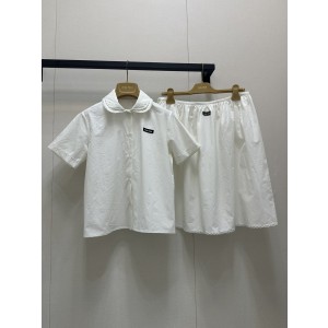 miumiu 미우미우 인텔리전트 레이스 셋업 카라 반팔 셔츠 + 스커트 치마 세트 의류