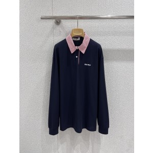 miumiu 미우미우 자수 배색 카라 롱 슬리브 POLO 긴팔 티셔츠 의류