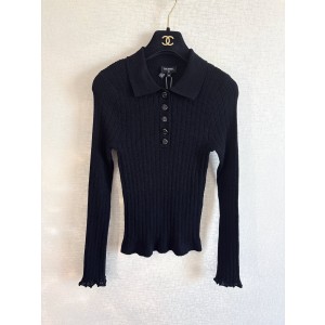 Chanel 샤넬 솔리드 카라 니트 긴팔 의류