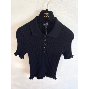 Chanel 샤넬 솔리드 카라 니트 반팔 의류