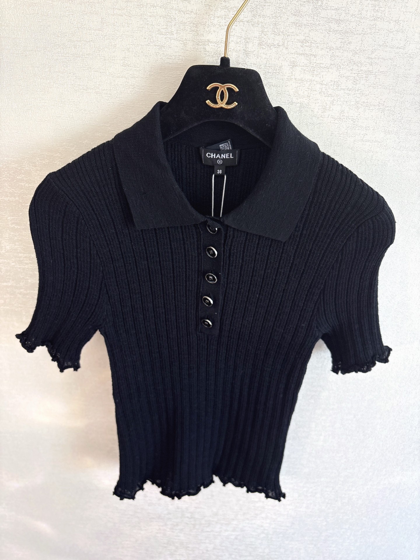 Chanel 샤넬 솔리드 카라 니트 반팔 의류