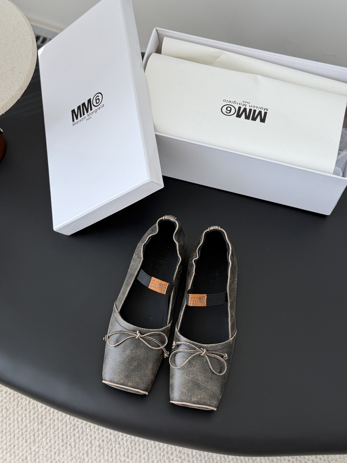 [Maison Margiela] MM6 메종 마르지엘라 스퀘어 토 리본 발레리나 단화 플랫 슈즈 신발