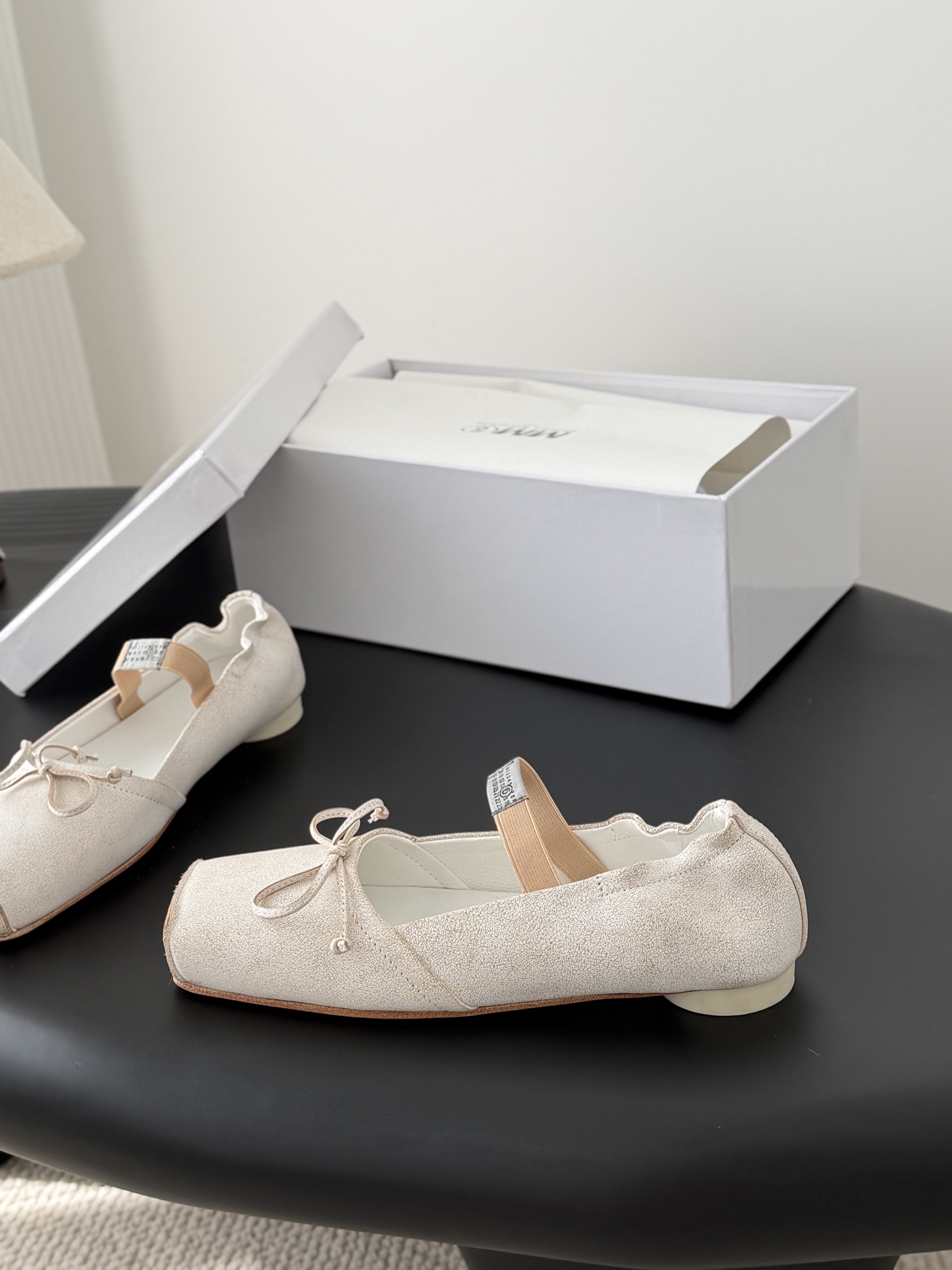 [Maison Margiela] MM6 메종 마르지엘라 스퀘어 토 리본 발레리나 단화 플랫 슈즈 신발