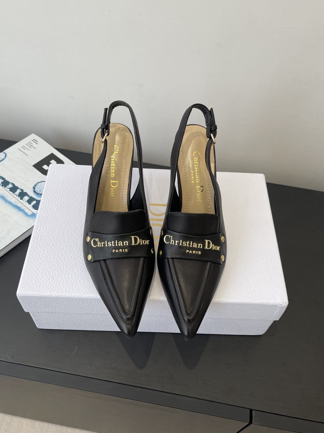 Dior CD 디올 각인 로고 슬링백 펌프스 힐 구두 신발