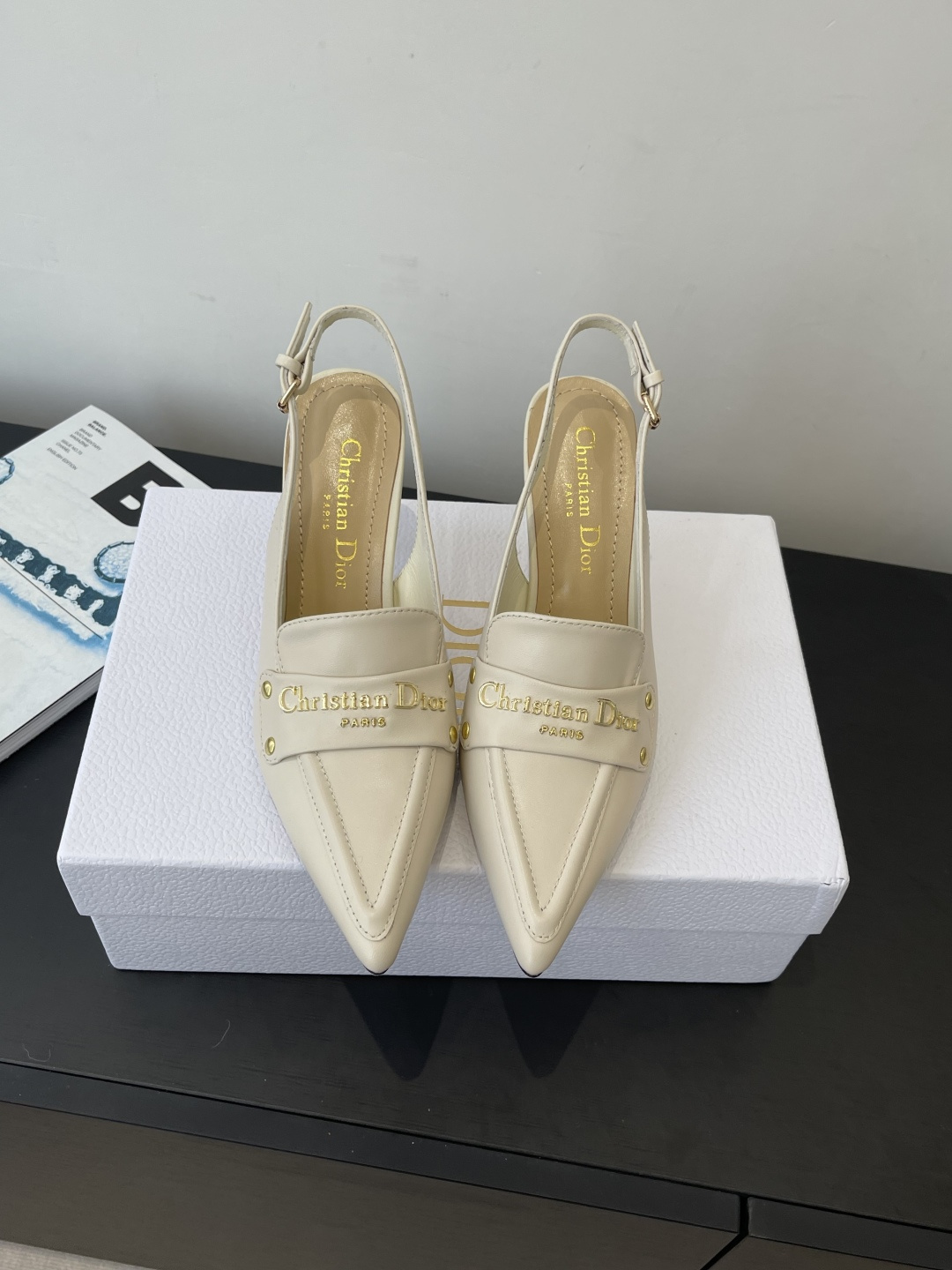 Dior CD 디올 각인 로고 슬링백 펌프스 힐 구두 신발