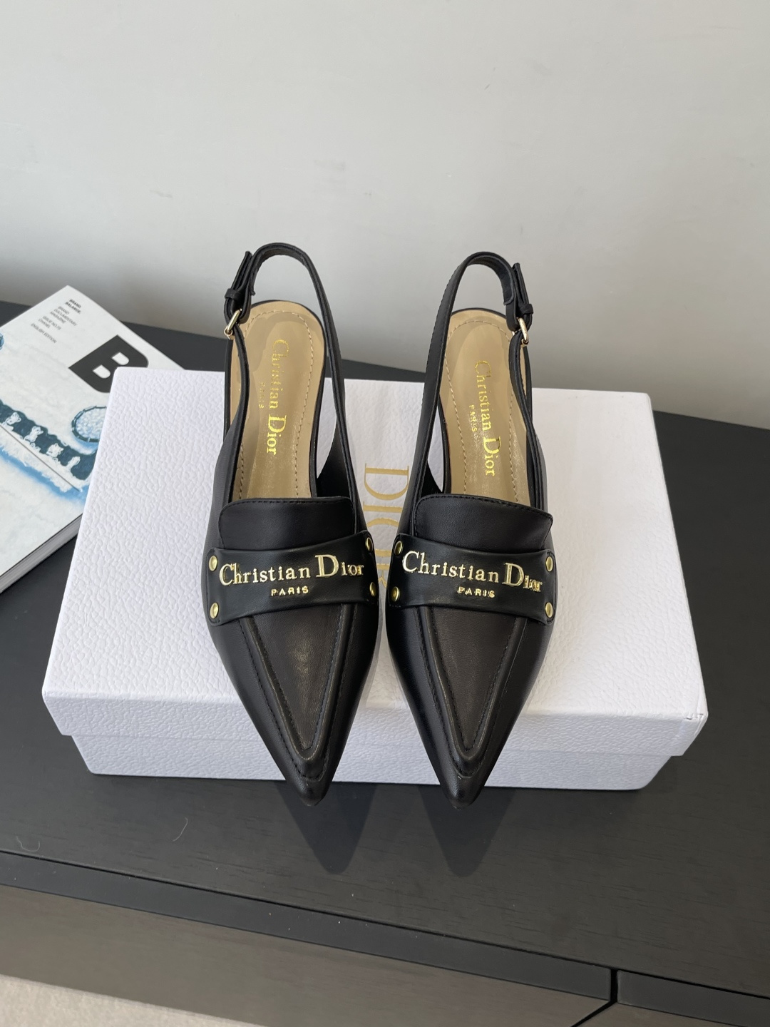 Dior CD 디올 각인 로고 슬링백 펌프스 힐 구두 신발