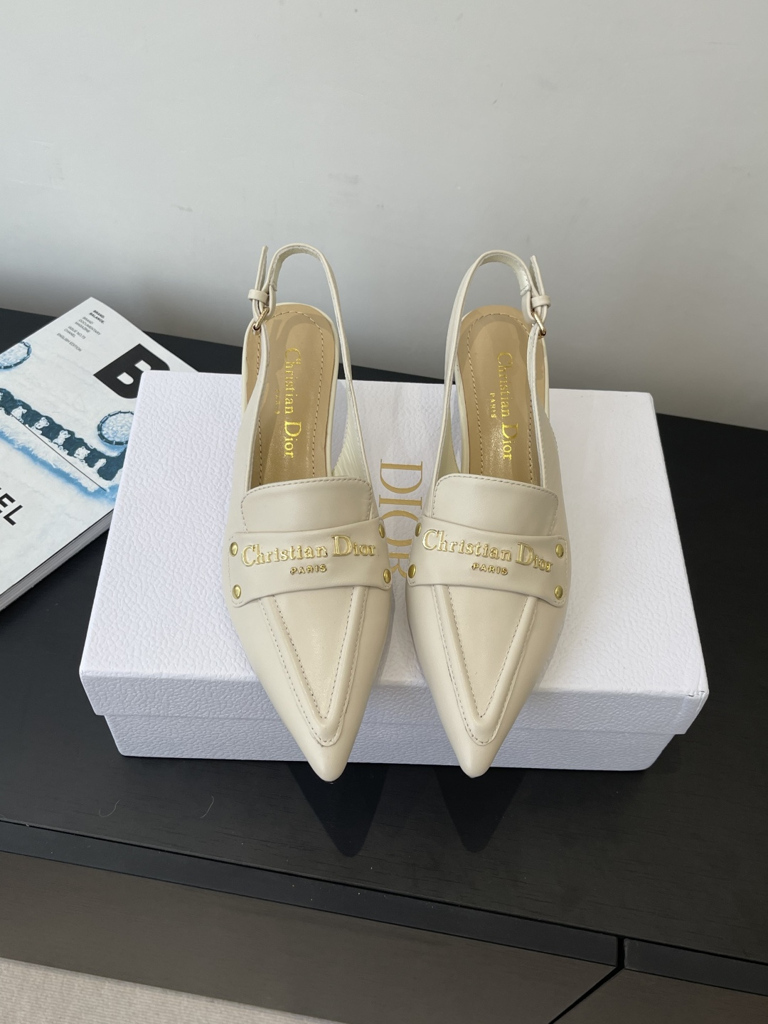 Dior CD 디올 각인 로고 슬링백 펌프스 힐 구두 신발