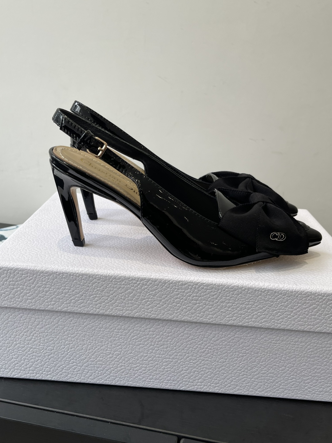 Dior CD 디올 리본 포인트 슬링백 펌프스 힐 구두 신발