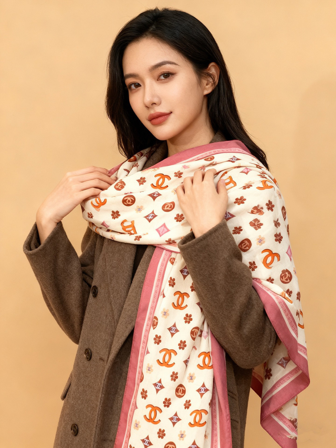 샤넬(CHANEL) 클래식 까멜리아 빅 스카프 목도리 스카프