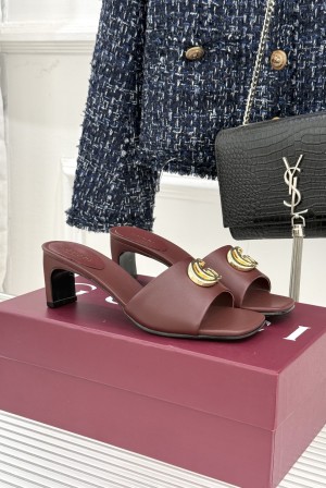 Gucci 구찌 클래식 더블G 메탈릭 청키 힐 슬리퍼 샌들 신발