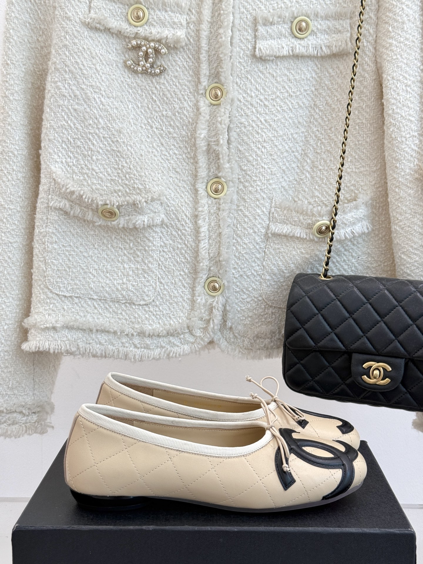 Chanel 샤넬 빈티지 퀼팅 리본 발레리나 플랫 슈즈 신발