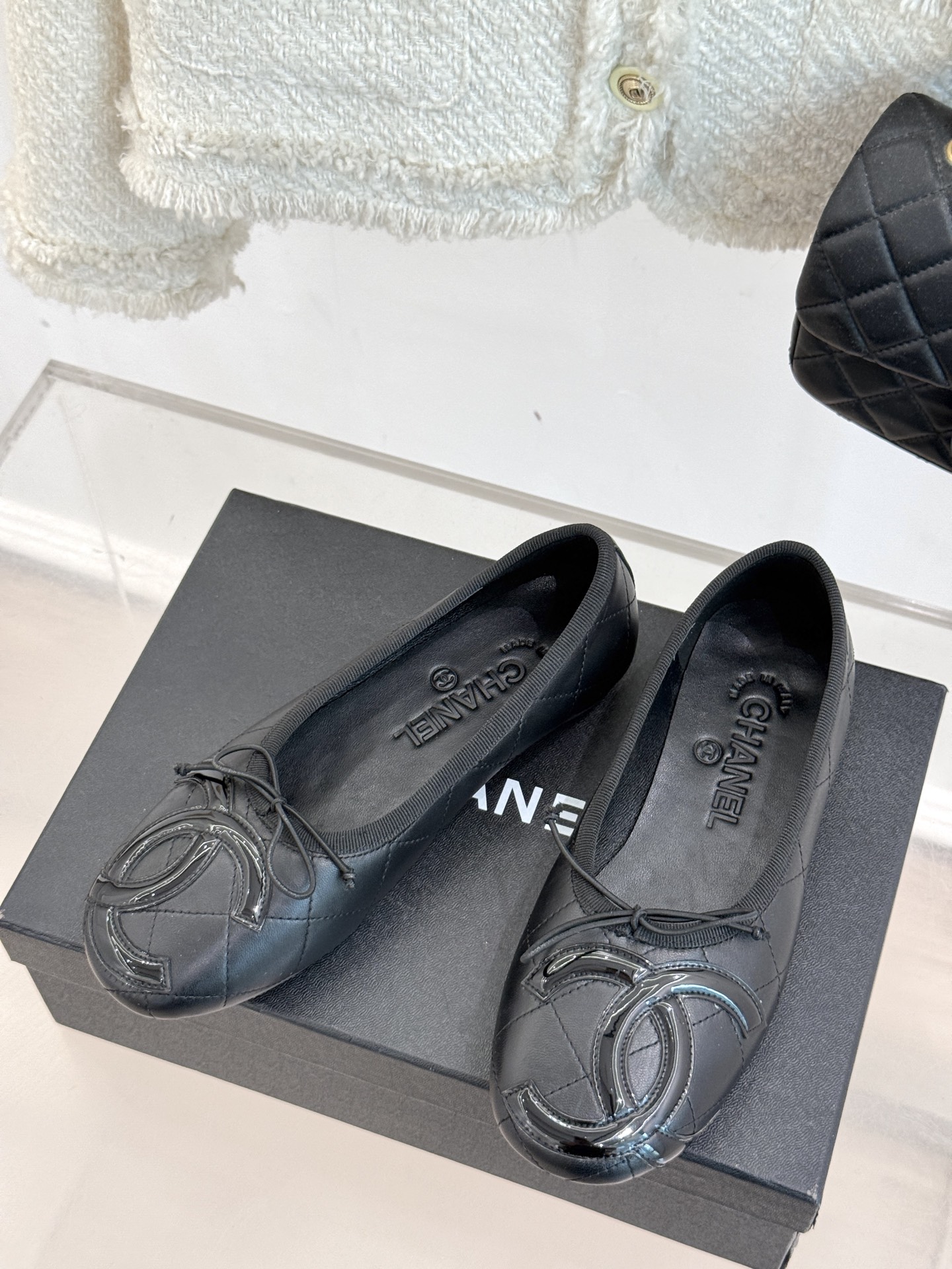 Chanel 샤넬 빈티지 퀼팅 리본 발레리나 플랫 슈즈 신발