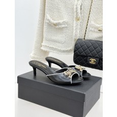 Chanel 샤넬 수입 스톤 더블C 리본 키튼 힐 슬리퍼 샌들 신발