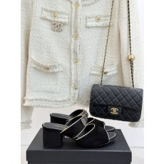 Chanel 샤넬 25A 신상 더블C 리본 청키 힐 굽 슬리퍼 샌들 신발