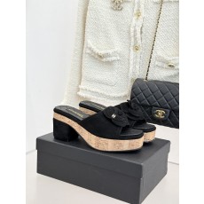 Chanel 26C 샤넬 카멜리아 우드톤 힐 굽 플랫폼 샌들 슬리퍼 신발