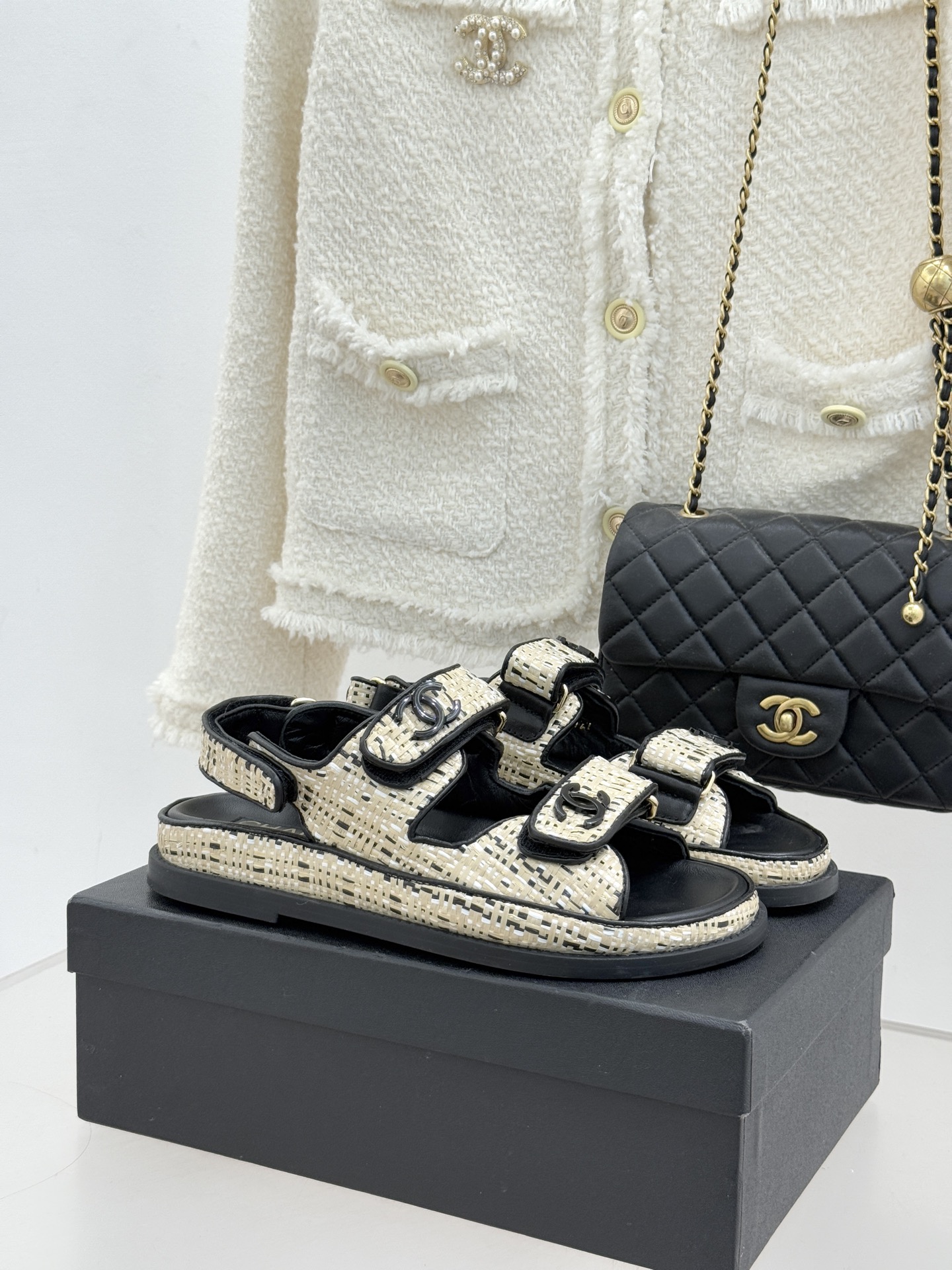 Chanel 클래식 더블C 벨크로 샌들 슬리퍼 신발