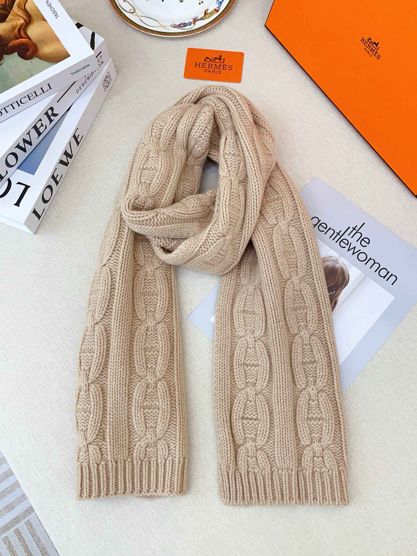 에르메스(HERMES) 핸드메이드 텍스처  캐시미어 커플 목도리 스카프