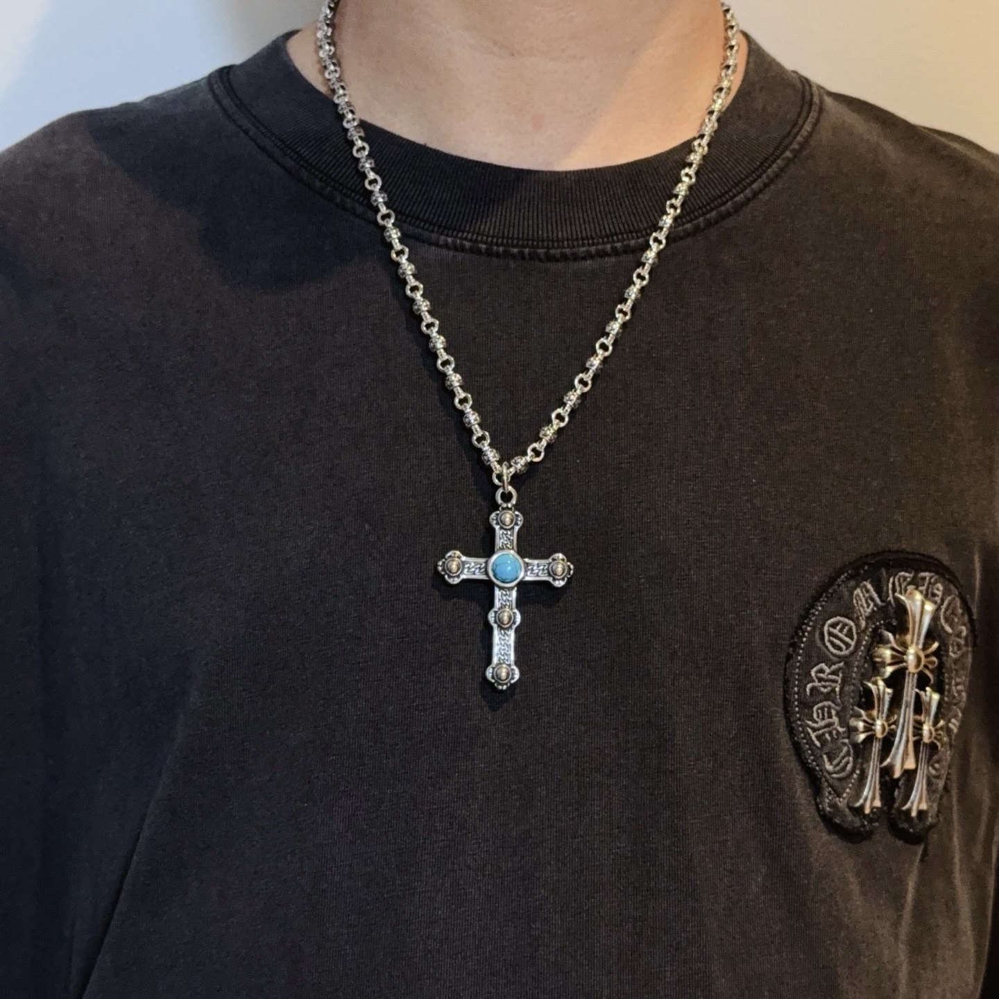 크롬하츠(Chrome Hearts) 복고 십자가 볼 체인 목걸이 악세사리