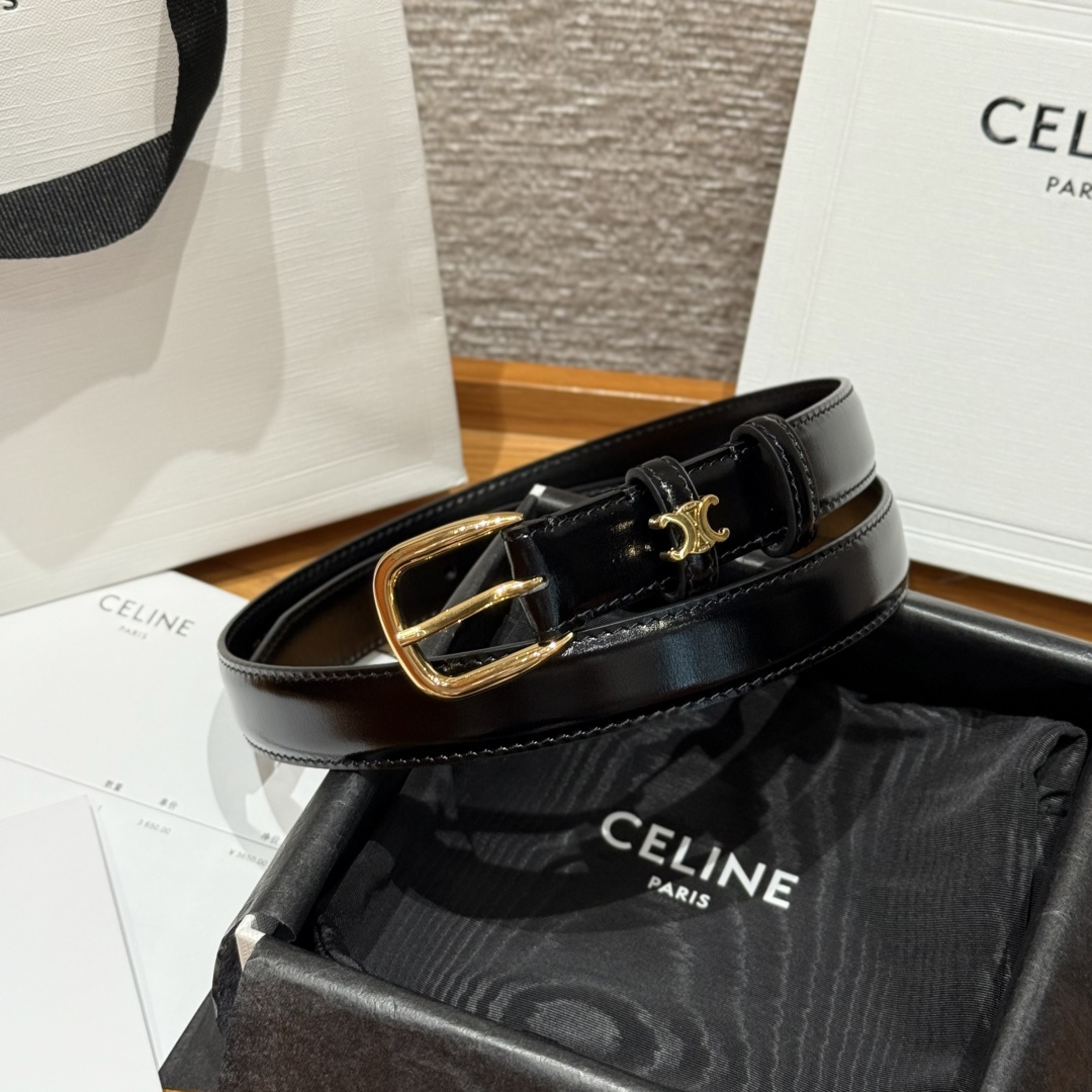 셀린느(Celine) 신상 양면 카프스킨 글로시 브라스 벨트