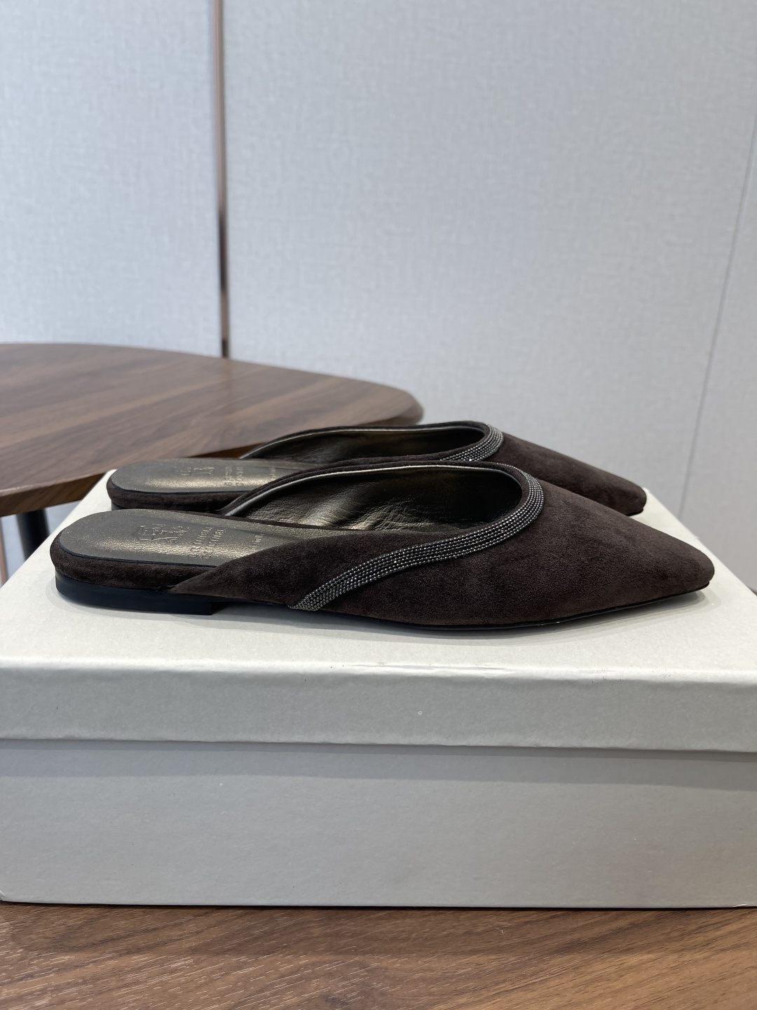 Brunello Cucinelli BC 브루넬로 쿠치넬리 체인 스퀘어토 뮬 슬리퍼 신발