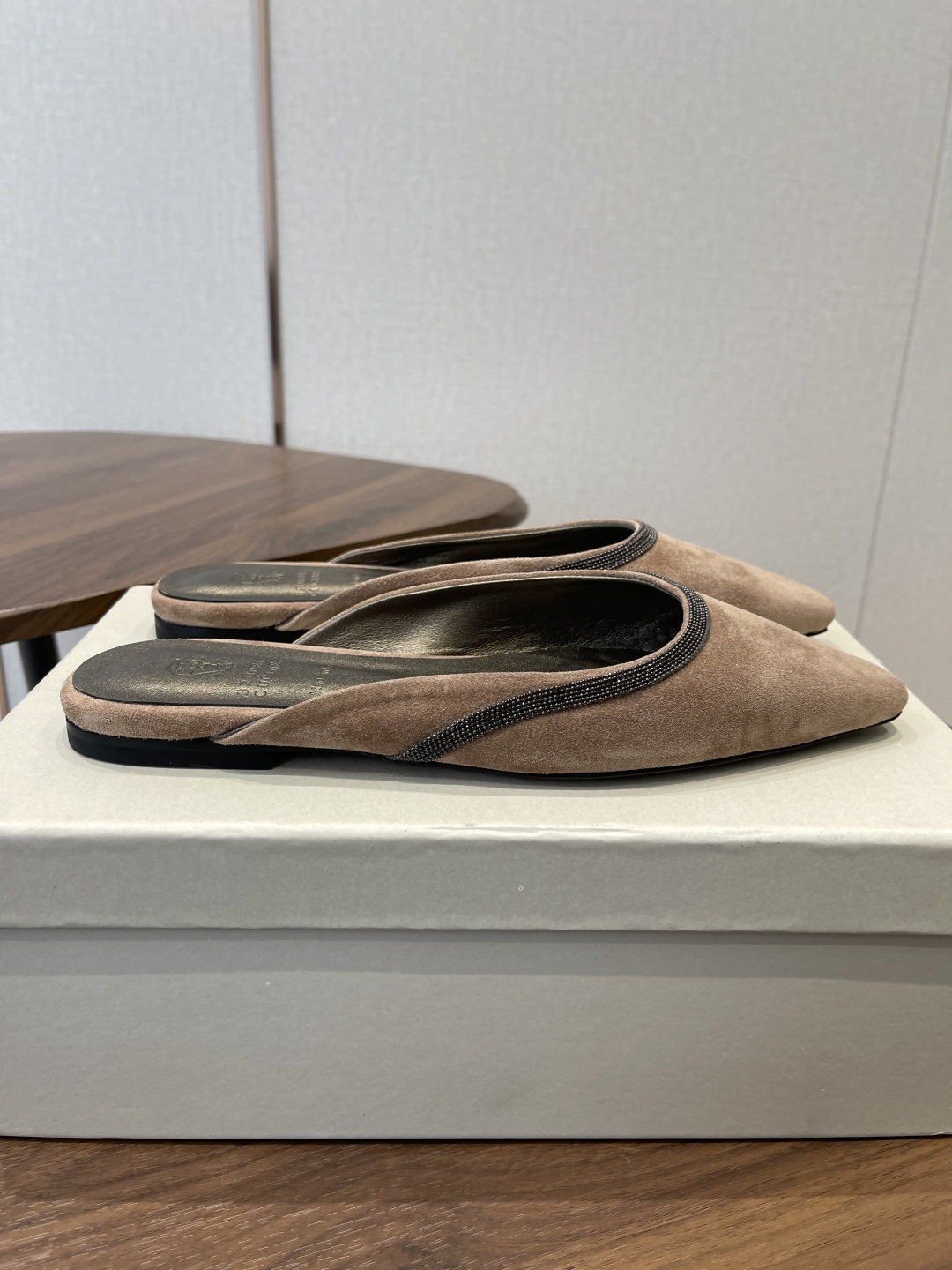 Brunello Cucinelli BC 브루넬로 쿠치넬리 체인 스퀘어토 뮬 슬리퍼 신발