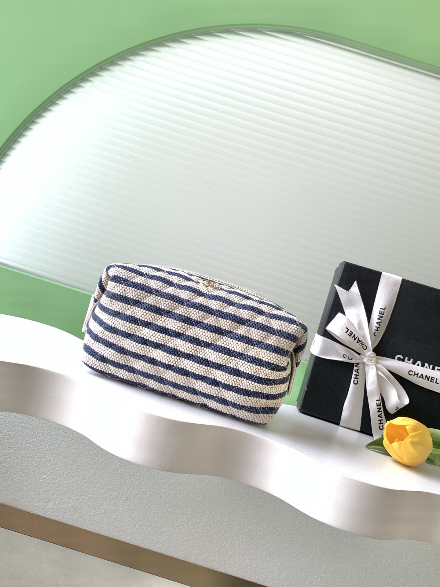 샤넬(CHANEL) 26C 네이비 스트라이프 미니 클러치 파우치 백 가방