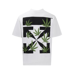오프화이트(OFF-WHITE) 그린 리프 자수 반팔 티셔츠 의류