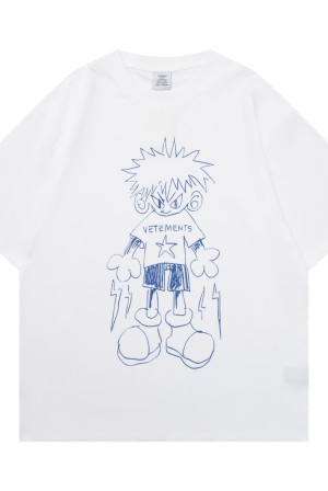 베트멍(VETEMENTS) 카툰 핸드드로잉 그래픽 반팔 티셔츠 의류