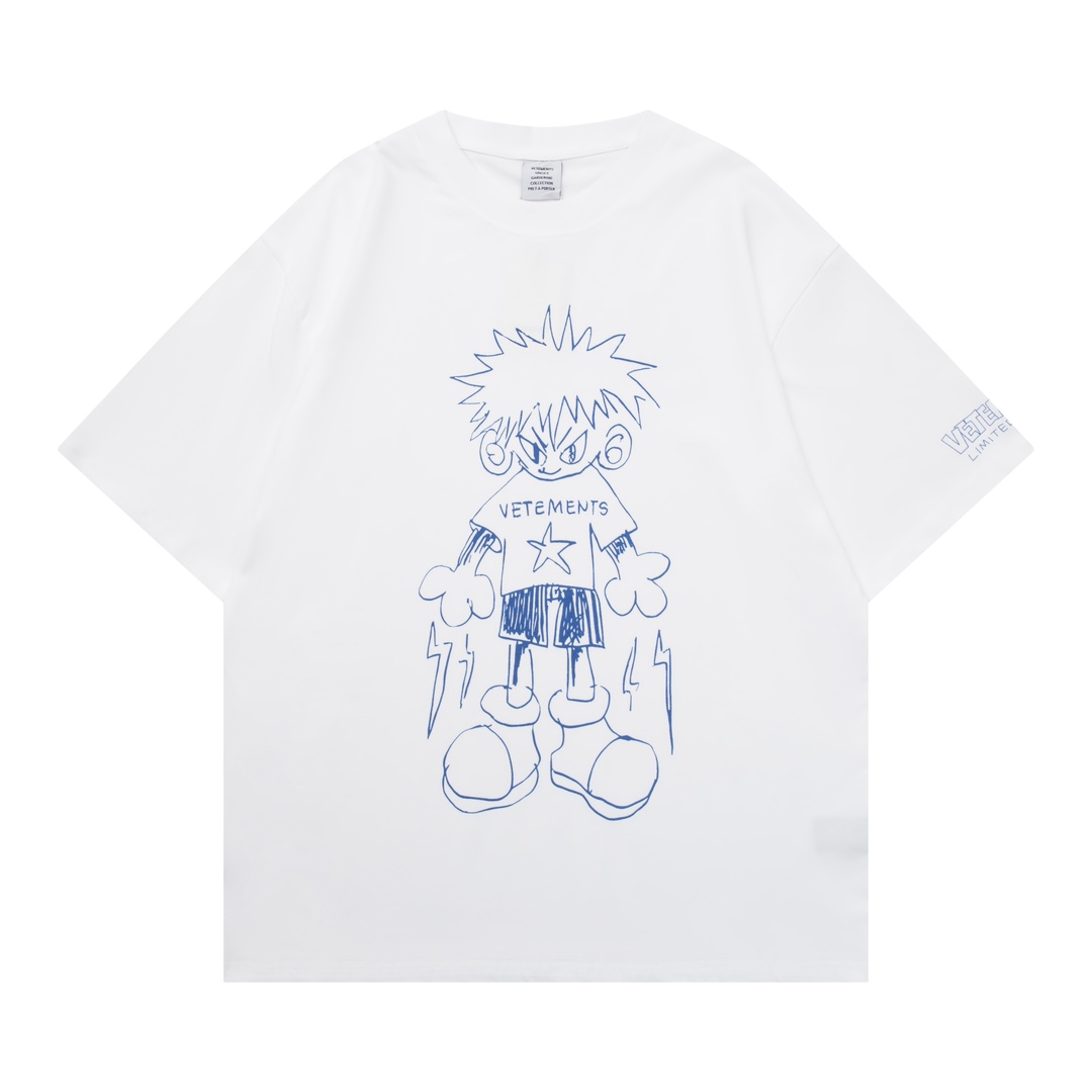 베트멍(VETEMENTS) 카툰 핸드드로잉 그래픽 반팔 티셔츠 의류