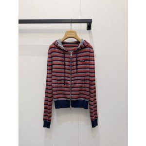 미우미우(MiuMiu) 스트라이프 로고 후드 자켓 재킷 의류