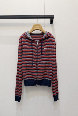 미우미우(MiuMiu) 스트라이프 로고 후드 자켓 재킷 의류